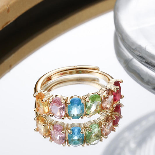 Women's All-match Simple Retro Color Zircon Ring