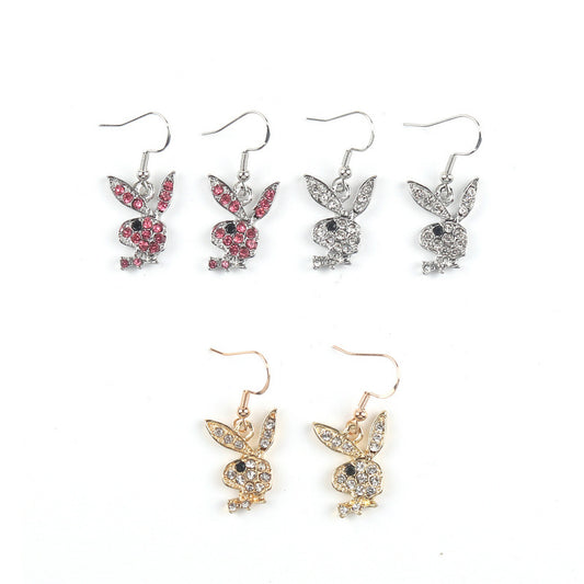 Cute Full Diamond Rabbit Stud Earrings Women