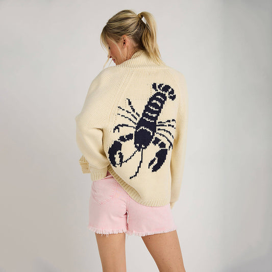 Women's Cardigan Long Sleeve Shrimp Printed Knitted