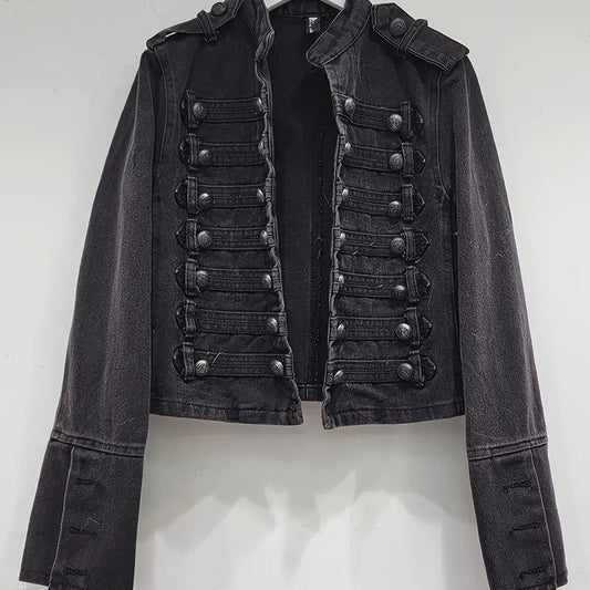 Classic Metal Rib Buckle Design Shoulder Strap Washed Denim Top Skirt