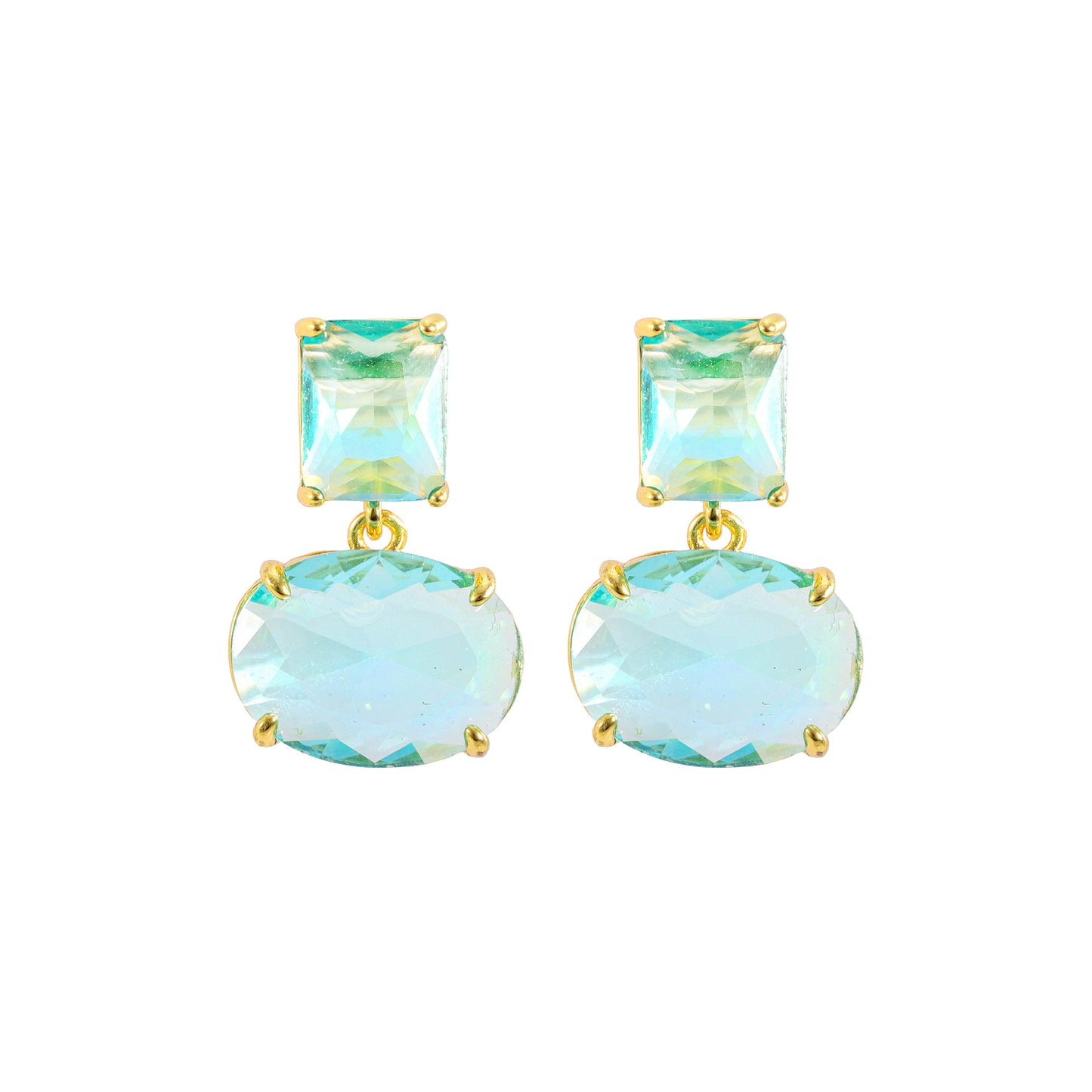 Crystal Geometric Earrings Elegant Copper Plated With Real Gold