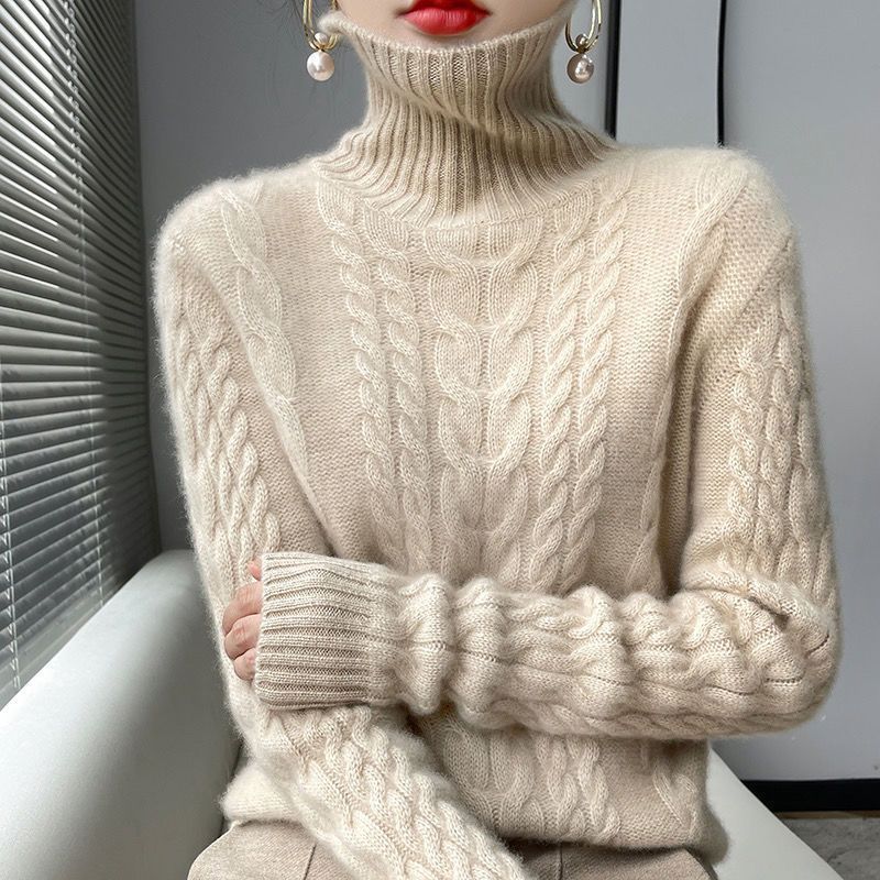 Thickened Turtleneck Slim Fit Cable-knit Sweater Vintage Sweater
