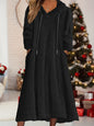 Long Sleeve Plus Size Women's Solid Fleece Drawstring Hooded Dress With Pockets