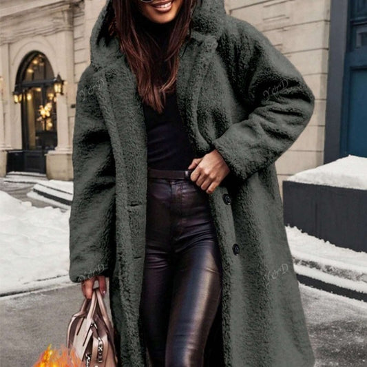 Leisure Commuting Style Thick Long Sleeved Hooded Long Jacket