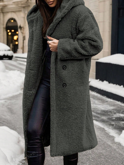 Leisure Commuting Style Thick Long Sleeved Hooded Long Jacket