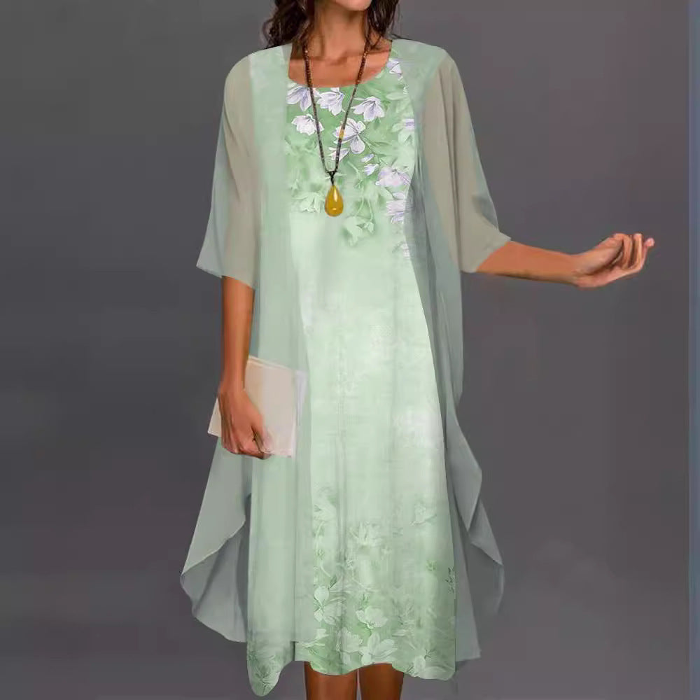 Printed Long Sleeve Loose Multi-color Two-piece Set Dress