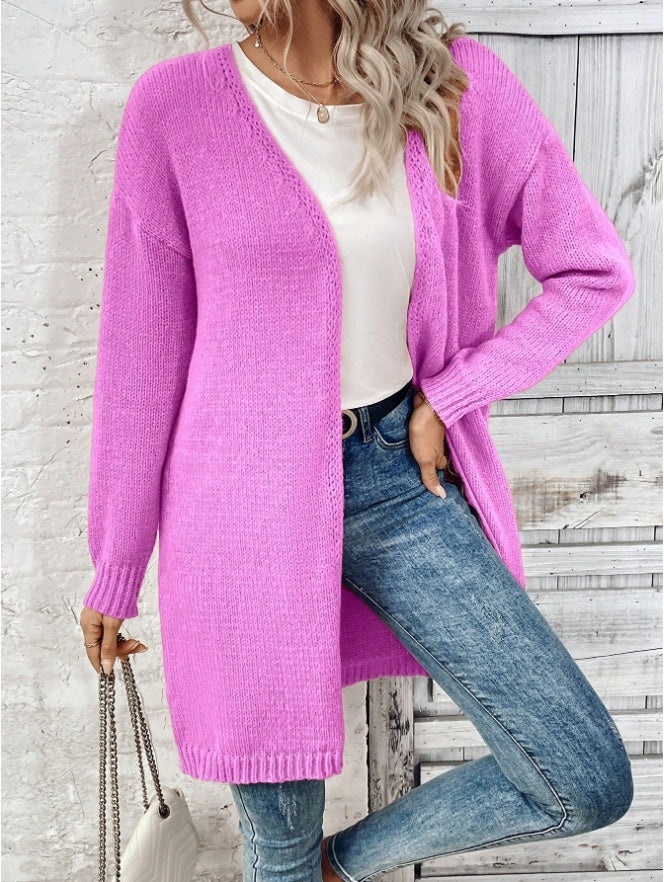 Women Solid Color Long Sleeve Casual Open Front Knit Cardigan