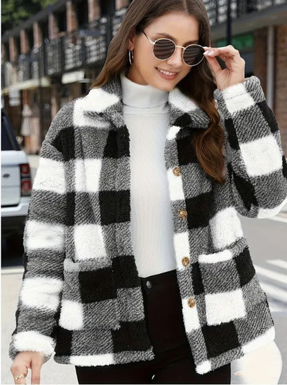 Women's Plaid Plush Long-sleeved Winter Fashion Casual Jacket