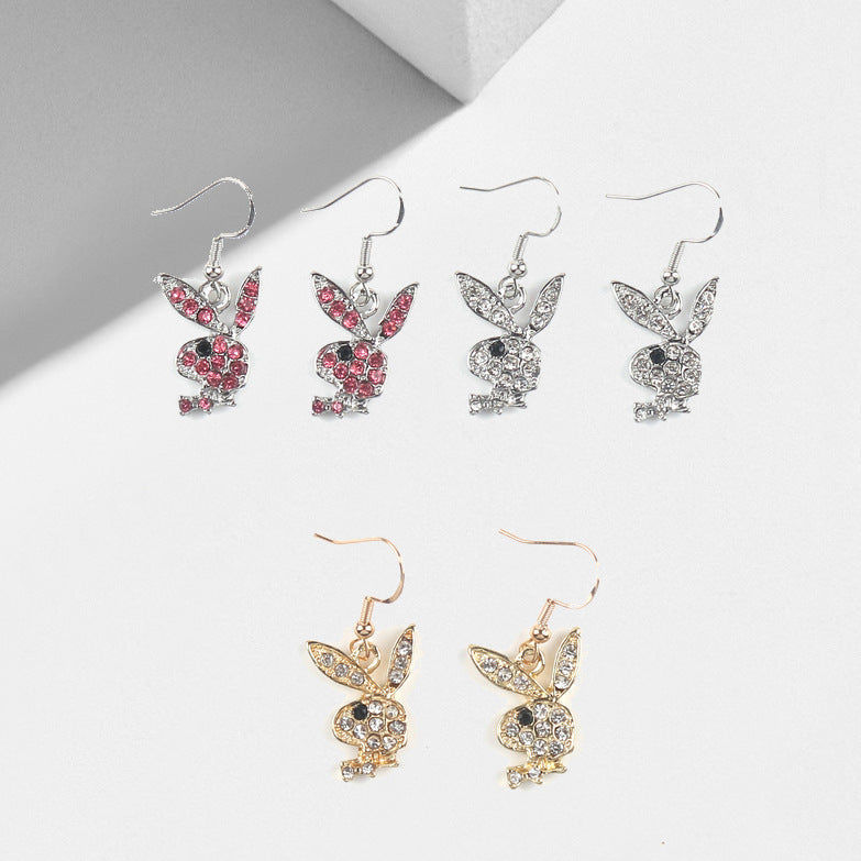 Cute Full Diamond Rabbit Stud Earrings Women
