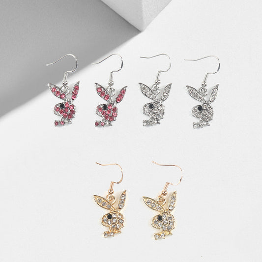 Cute Full Diamond Rabbit Stud Earrings Women