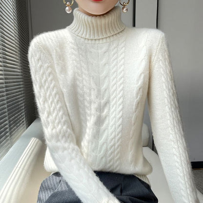 Thickened Turtleneck Slim Fit Cable-knit Sweater Vintage Sweater