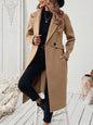 Flat Collar Solid Color Pocket With Belt Long Sleeve Autumn Winter Coat Jacket