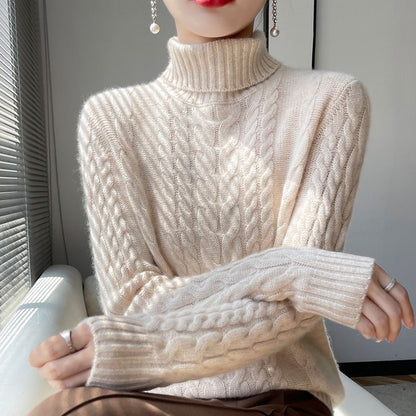 Thickened Turtleneck Slim Fit Cable-knit Sweater Vintage Sweater