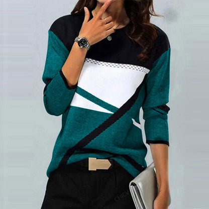 Casual Striped Long Sleeve Round Neck T-shirt