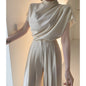 Stand Collar Pleated Sleeveless Top High Waist Pleated Wide Leg Pants Suit