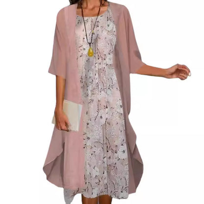 Printed Long Sleeve Loose Multi-color Two-piece Set Dress