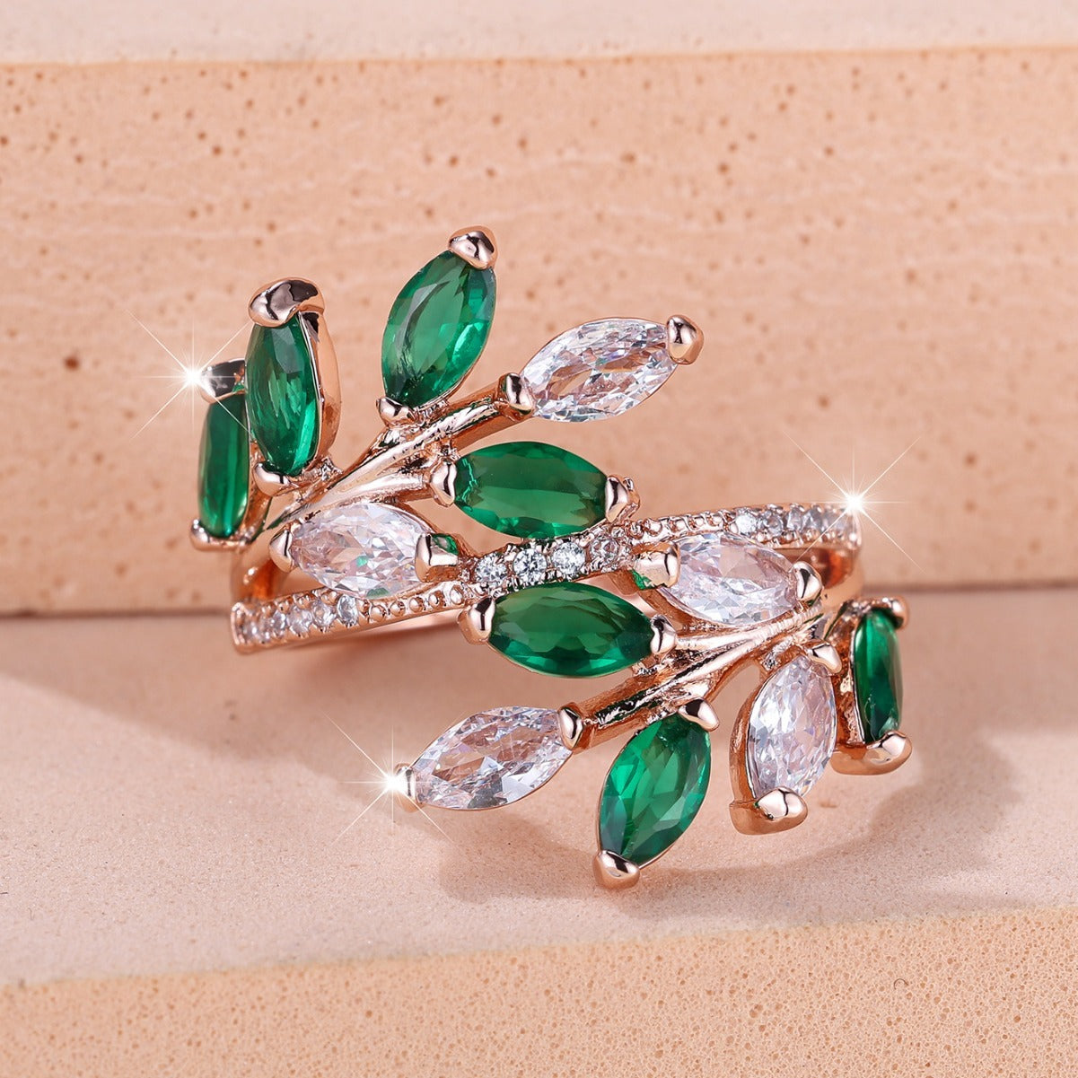 Horse Eye Zircon Leaf Ring Fashion All-match