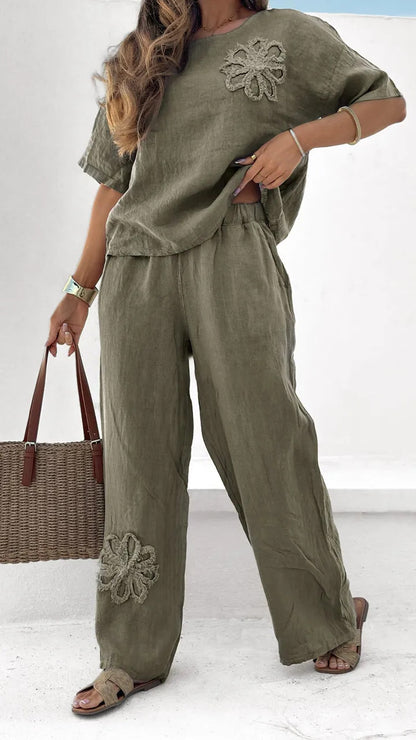 Women's 2-piece Set Plus Size Embroidered Leisure Suit High Waist Loose Trousers