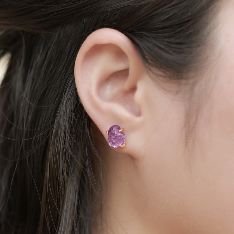 Fashion Natural Crystal Four-claw Stud Earrings