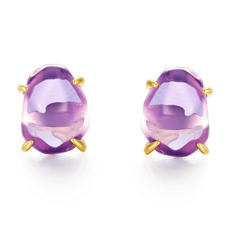 Fashion Natural Crystal Four-claw Stud Earrings