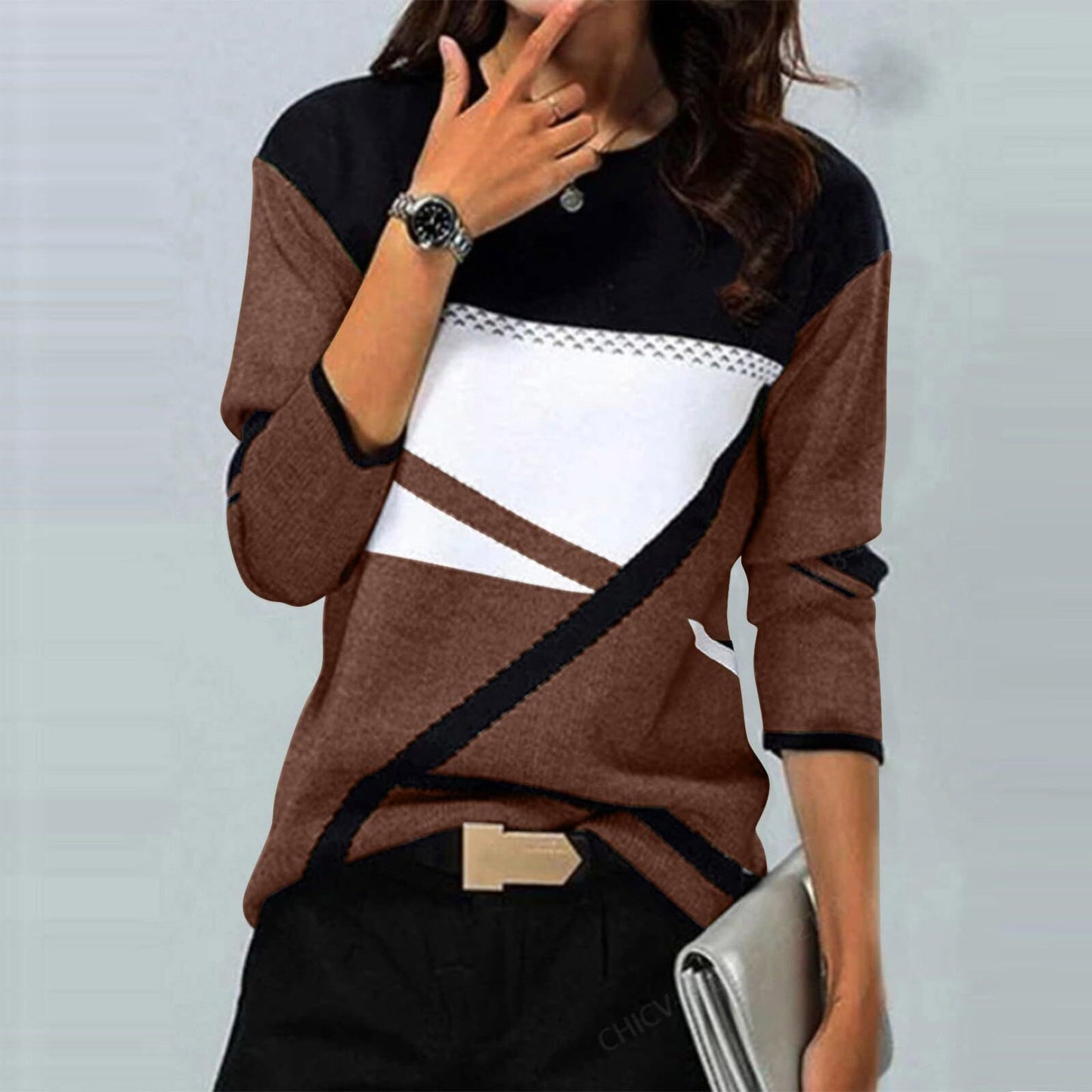 Casual Striped Long Sleeve Round Neck T-shirt