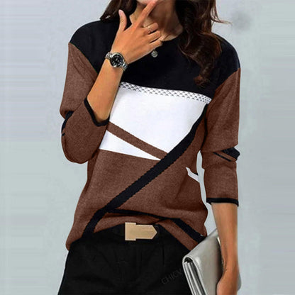 Casual Striped Long Sleeve Round Neck T-shirt