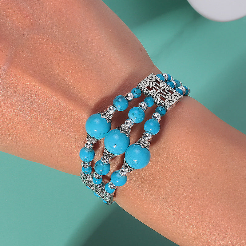Tibetan Accessories Colorful Beads Wide Bangle Turquoise Bracelet