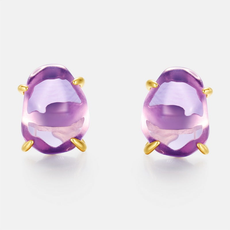 Fashion Natural Crystal Four-claw Stud Earrings