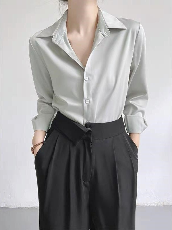 Women's High-grade Green Satin Shirt