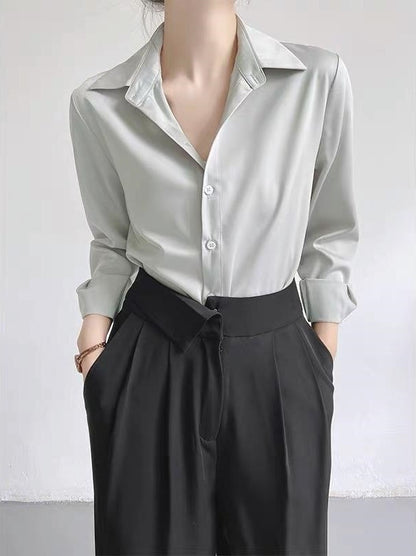 Women's High-grade Green Satin Shirt