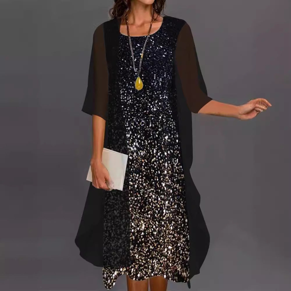 Printed Long Sleeve Loose Multi-color Two-piece Set Dress