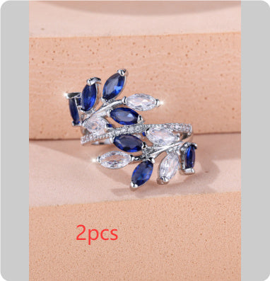 Horse Eye Zircon Leaf Ring Fashion All-match