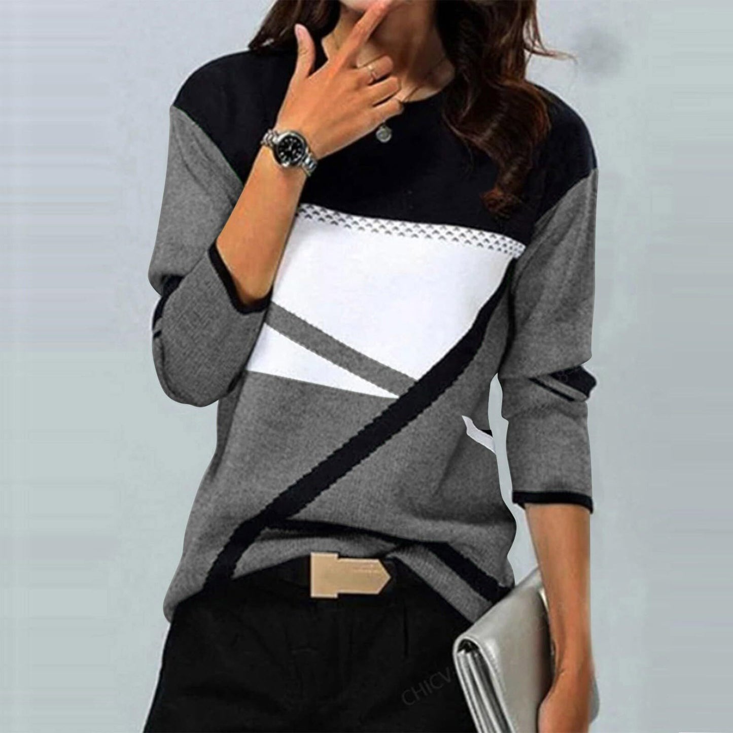 Casual Striped Long Sleeve Round Neck T-shirt