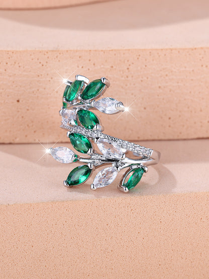 Horse Eye Zircon Leaf Ring Fashion All-match