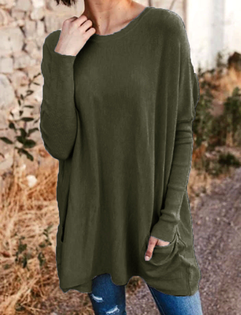 Women's Casual Pocket Loose Long Sleeve Top