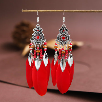 Feather Earrings Round Drop Oil Craft Earrings Retro