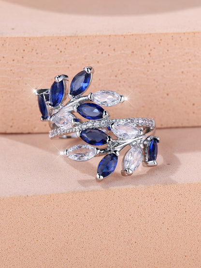 Horse Eye Zircon Leaf Ring Fashion All-match