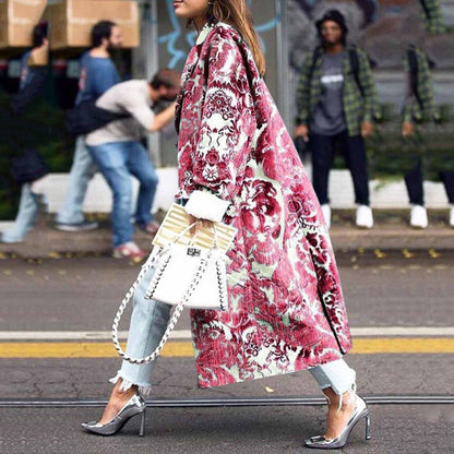 Fashion Loose Ankle Print Woolen Coat