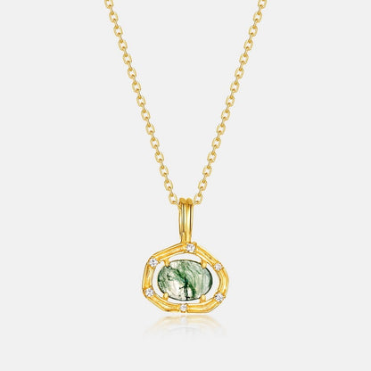 Agete Japanese Style Mild Luxury Jewelry S925 Sterling Silver Necklace Women's All-match Special-interest Design Lianzhi Green Moss Necklace
