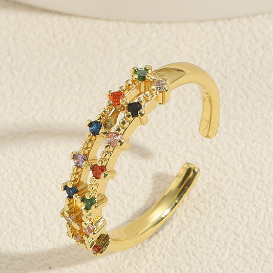 Simple Graceful Plaid Color Open-end Zircon Ring