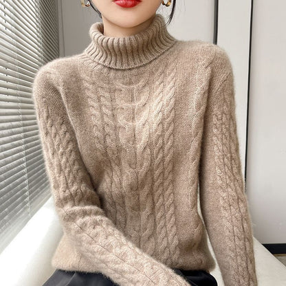 Thickened Turtleneck Slim Fit Cable-knit Sweater Vintage Sweater