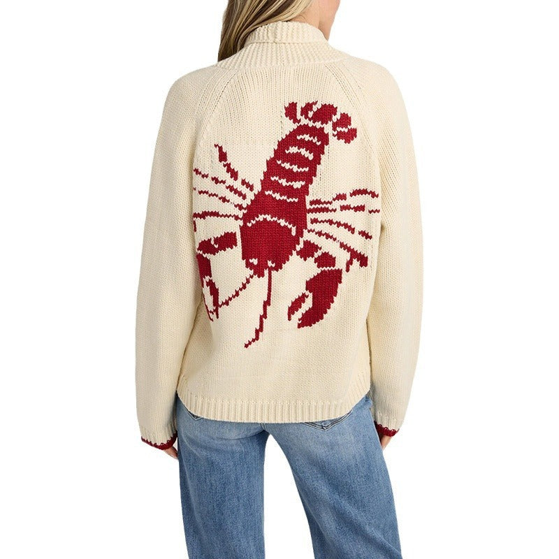 Women's Cardigan Long Sleeve Shrimp Printed Knitted