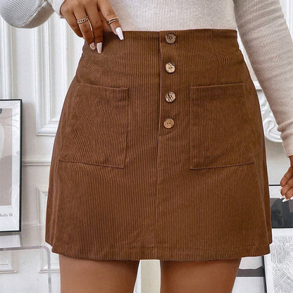 Women's A- Line Skirt With Pockets Corduroy Skirt