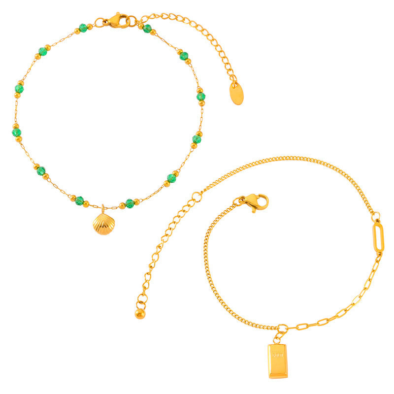 Shell Gold Brick Pendant Anklet For Women