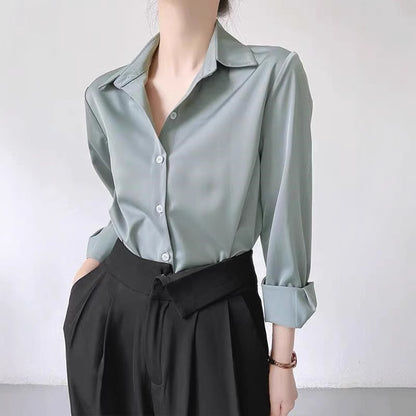 Women's High-grade Green Satin Shirt