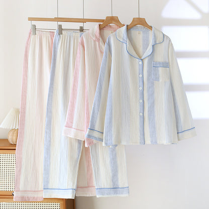 Cotton Yarn Dream Striped Home Wear Long-sleeved Trousers Pajamas