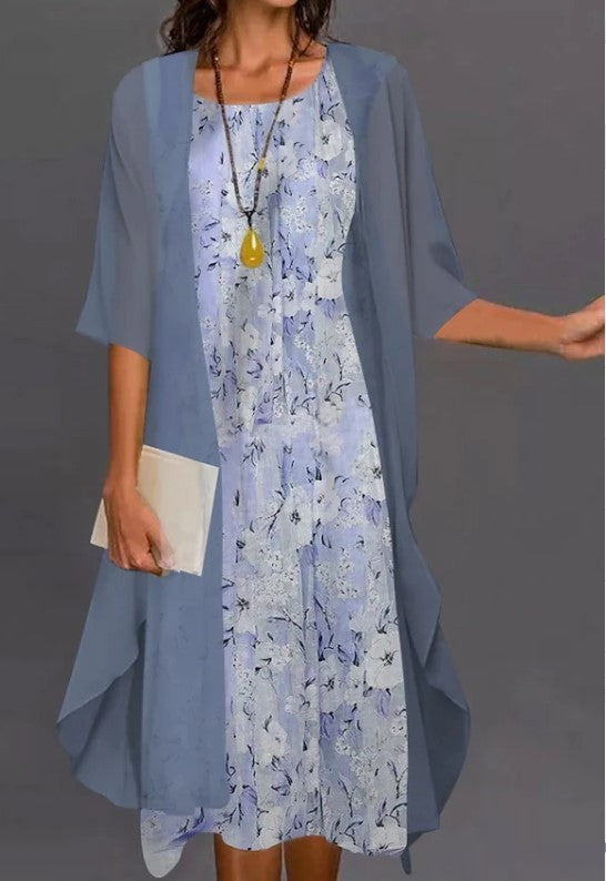 Printed Long Sleeve Loose Multi-color Two-piece Set Dress