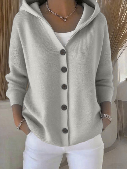 Ins Button Hooded Sweater Fashion Autumn And Winter Knitted Cardigan Casual Commuter Long Sleeve Top Women's Clothing