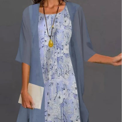 Printed Long Sleeve Loose Multi-color Two-piece Set Dress