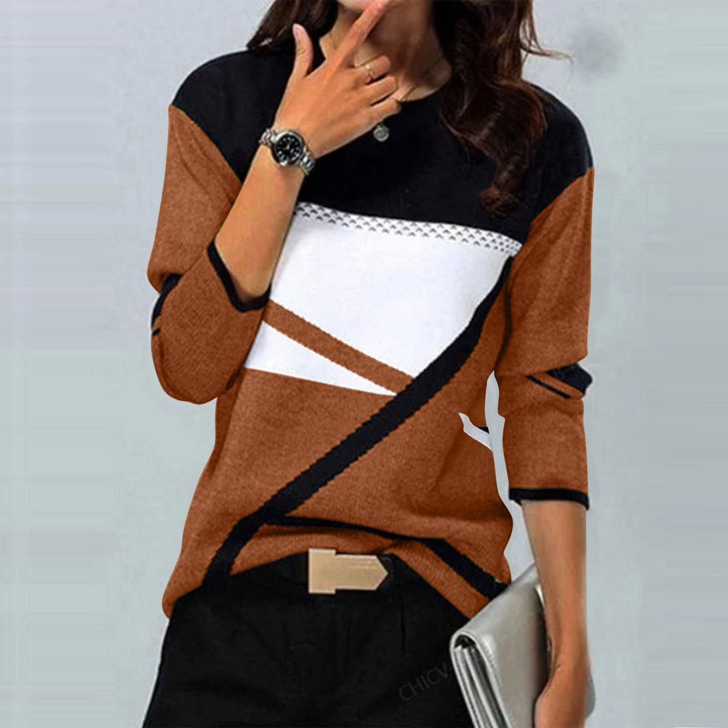 Casual Striped Long Sleeve Round Neck T-shirt